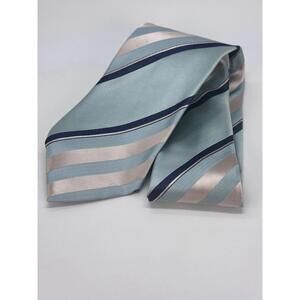 Giorgio Armani Mens Striped Silk Tie Aqua Blue & Silver Made In Italy